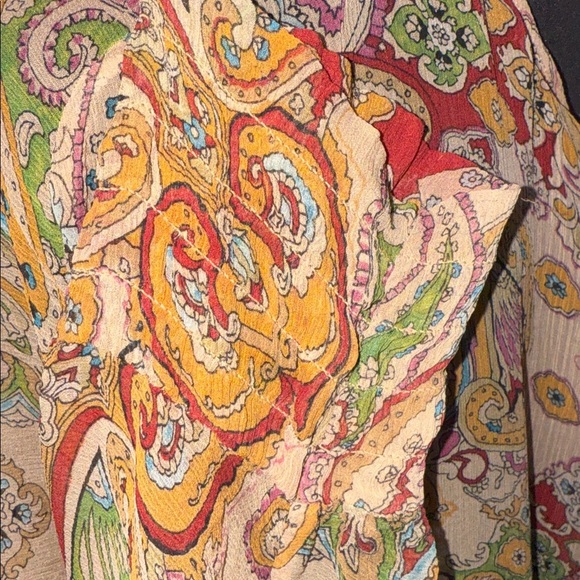 Express Y2K 100% Silk Sheer Open Front Wrap Style Paisley Blouse SZ Small - Picture 5 of 9